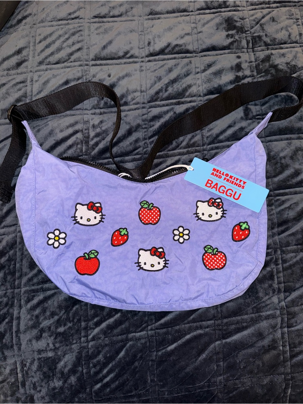 BAGGU Lavender Crossbody with Hello Kitty & Red Fruit Patches